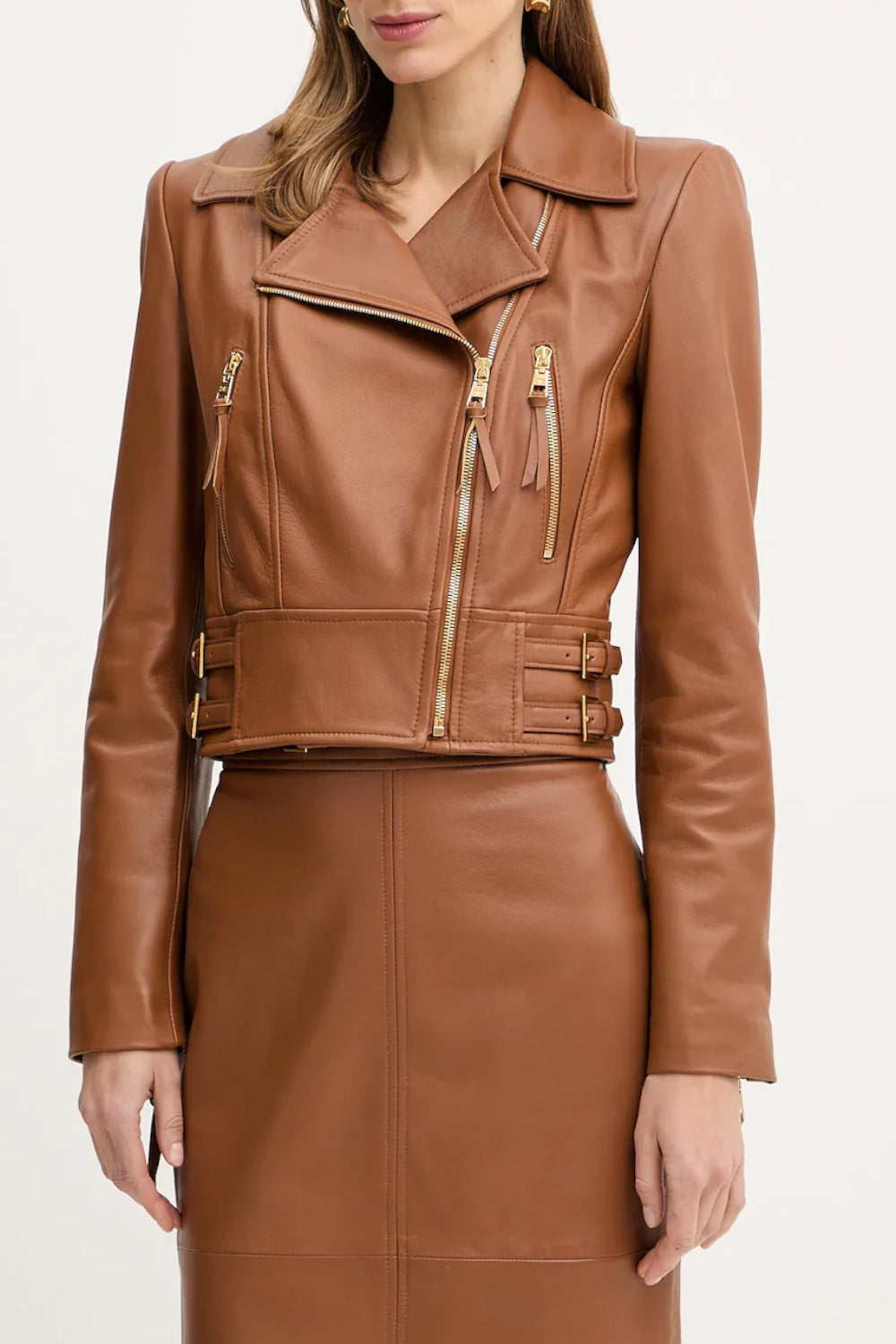 Chiodo Elisabetta Franchi in Pelle con Zip Asimmetrica e Dettagli Dorati GD57Z 61E2600 Elisabetta Franchi 