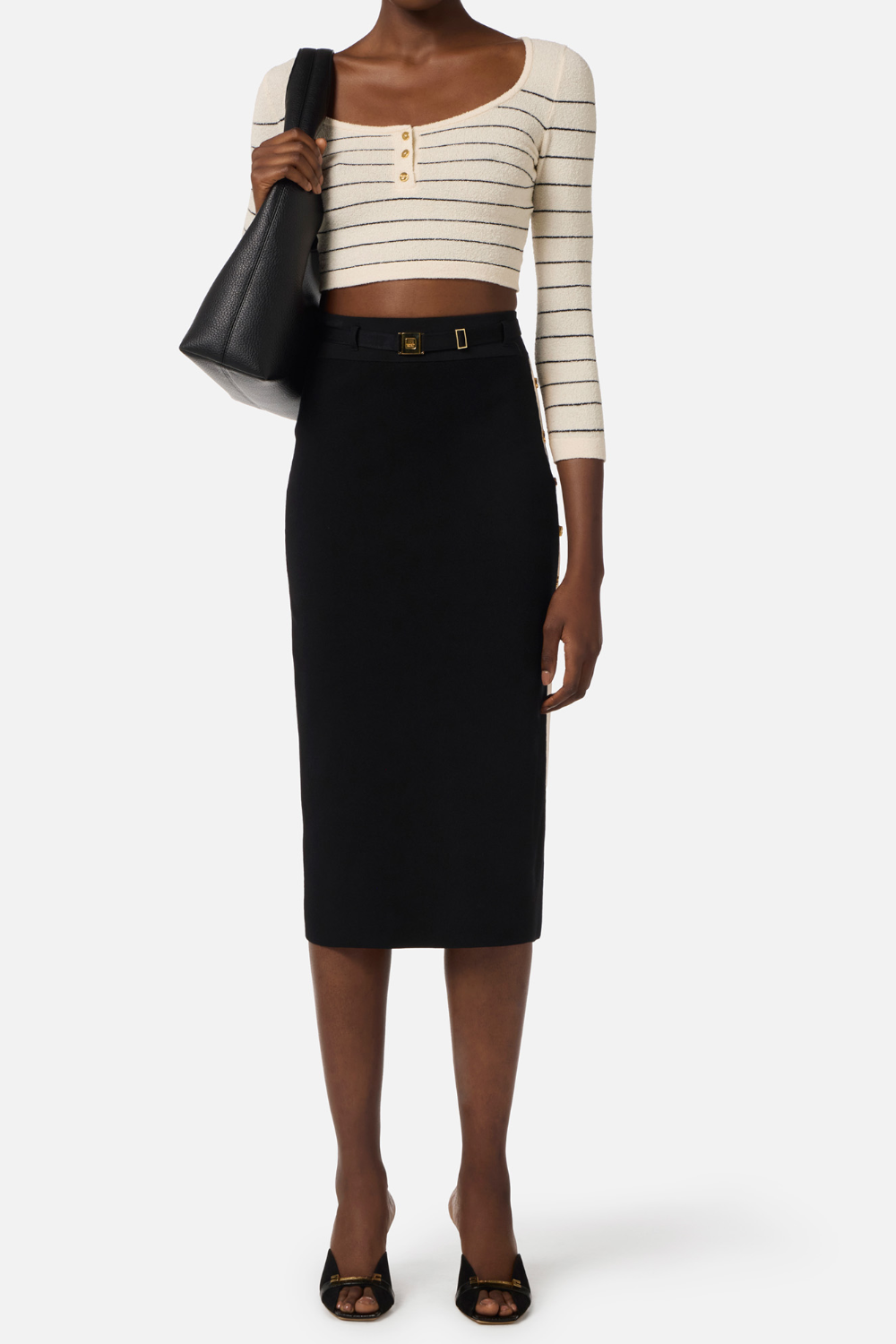 Gonna Midi Elisabetta Franchi in Maglia Jacquard con Logo e Dettagli Dorati GK27S 61E2685 Elisabetta Franchi 