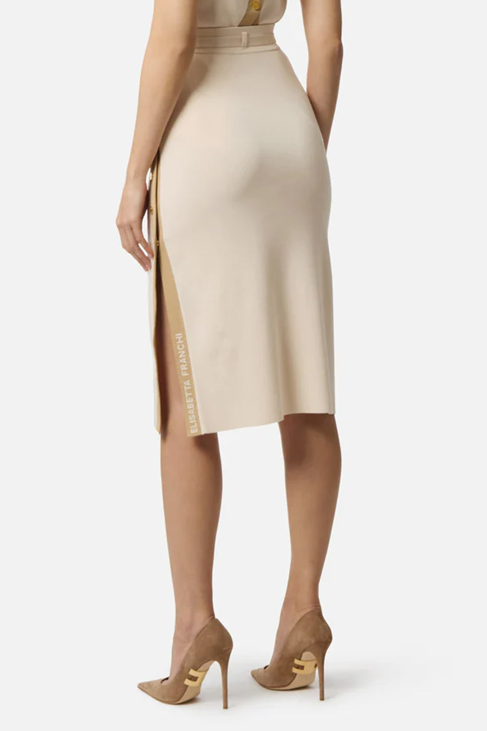 Gonna Midi Elisabetta Franchi in Maglia Jacquard con Logo e Dettagli Dorati GK27S 61E2U69 Elisabetta Franchi 