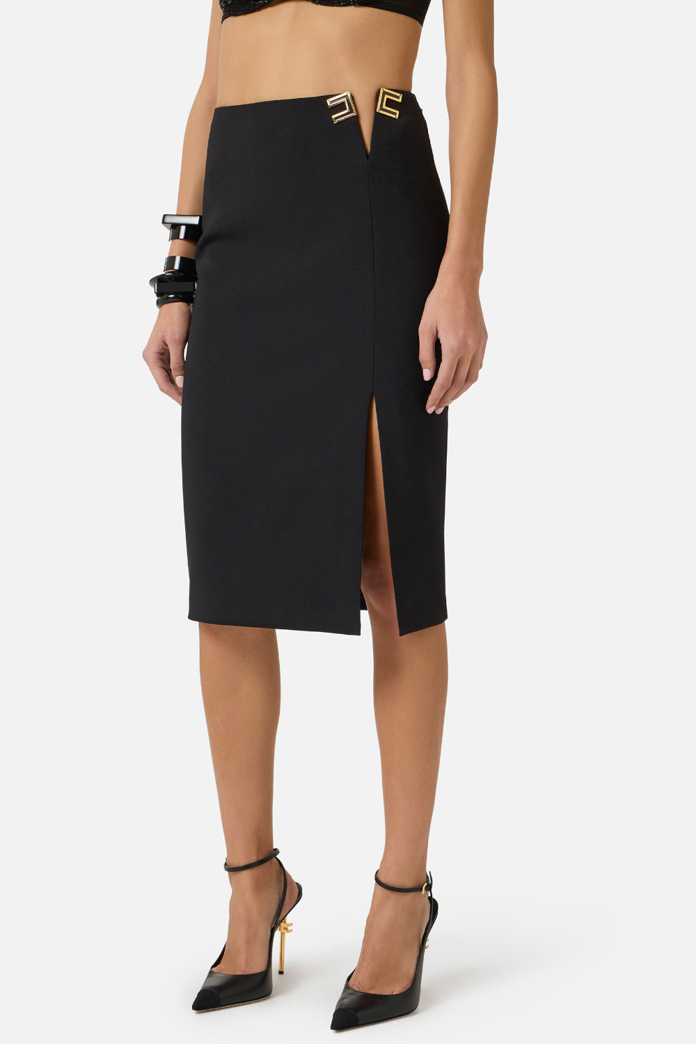 Gonna Midi Elisabetta Franchi in Doppio Crêpe Stretch con Spacco Laterale GO147 61E2110 Elisabetta Franchi 