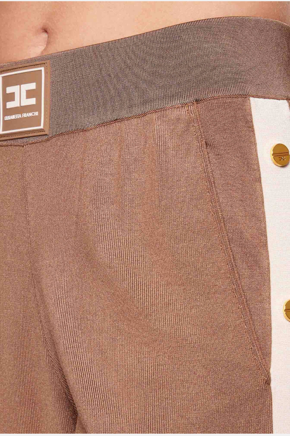 Pantaloni in Maglia Elisabetta Franchi con Bande Lucide e Logo Jacquard KP74S 61E2727 Elisabetta Franchi 