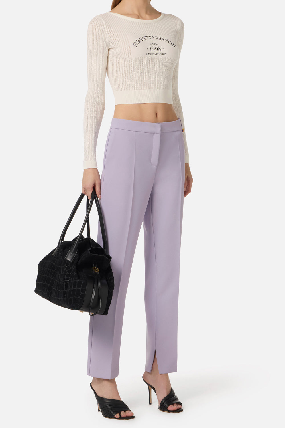 Top in Maglia Elisabetta Franchi con Stampa Logo e Scollo Ampio MK73Q 61E2360 Elisabetta Franchi 