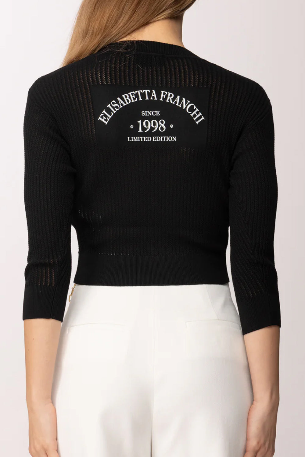 Cardigan Elisabetta Franchi in Maglia con Scollo a V, Maniche ¾ e Logo Stampato MK81Q 61E2110 Elisabetta Franchi 