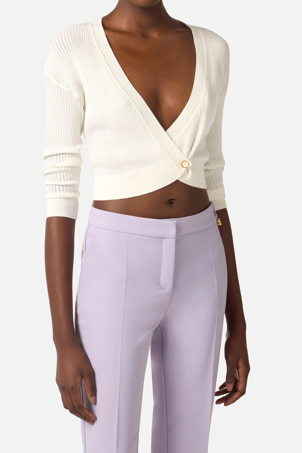 Cardigan Elisabetta Franchi in Maglia con Scollo a V, Maniche ¾ e Logo Stampato MK81Q 61E2360 Elisabetta Franchi 
