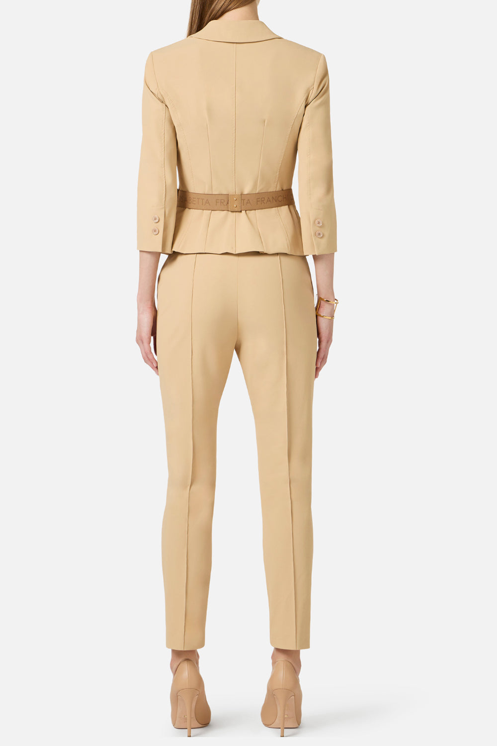 Pantaloni Elisabetta Franchi in Tessuto Tecnico Bielastico con Cintura e Logo<BR/> PA132 61E2470 Elisabetta Franchi 