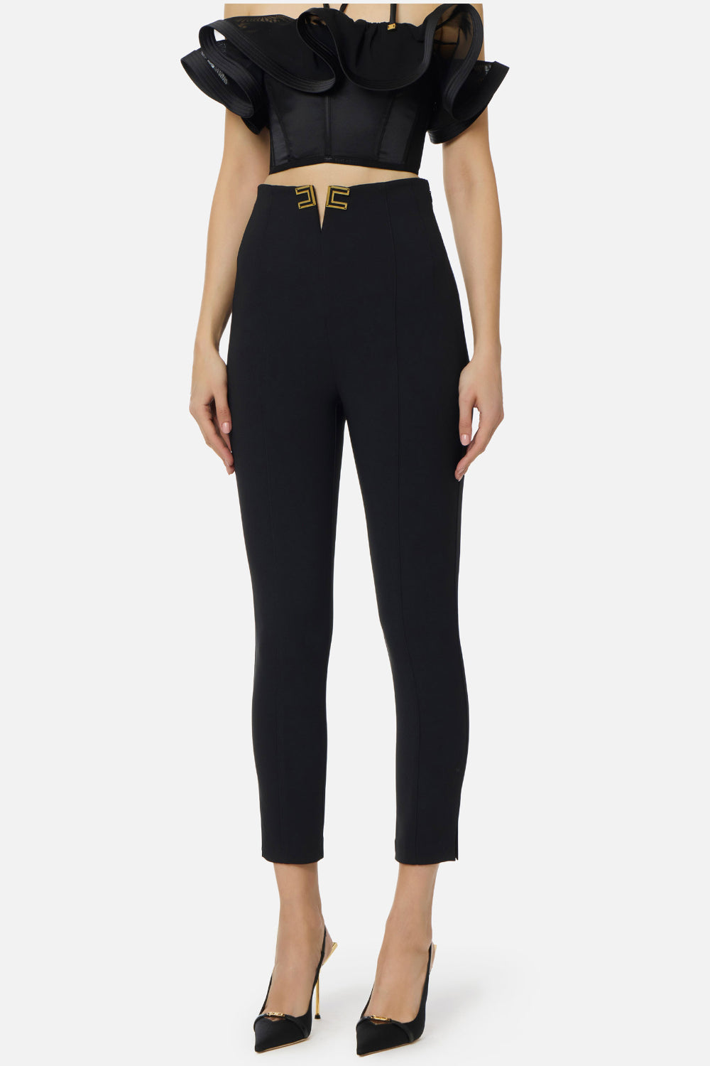 Pantaloni Elisabetta Franchi in Doppio Crêpe Stretch con Apertura a V PA163 61E2110 Elisabetta Franchi 