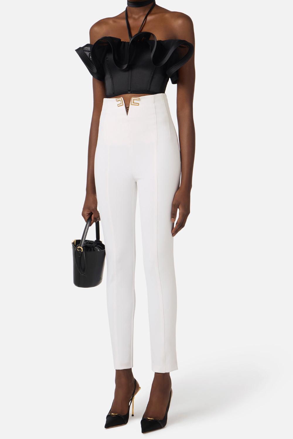 Pantaloni Elisabetta Franchi in Doppio Crêpe Stretch con Apertura a V PA163 61E2360 Elisabetta Franchi 