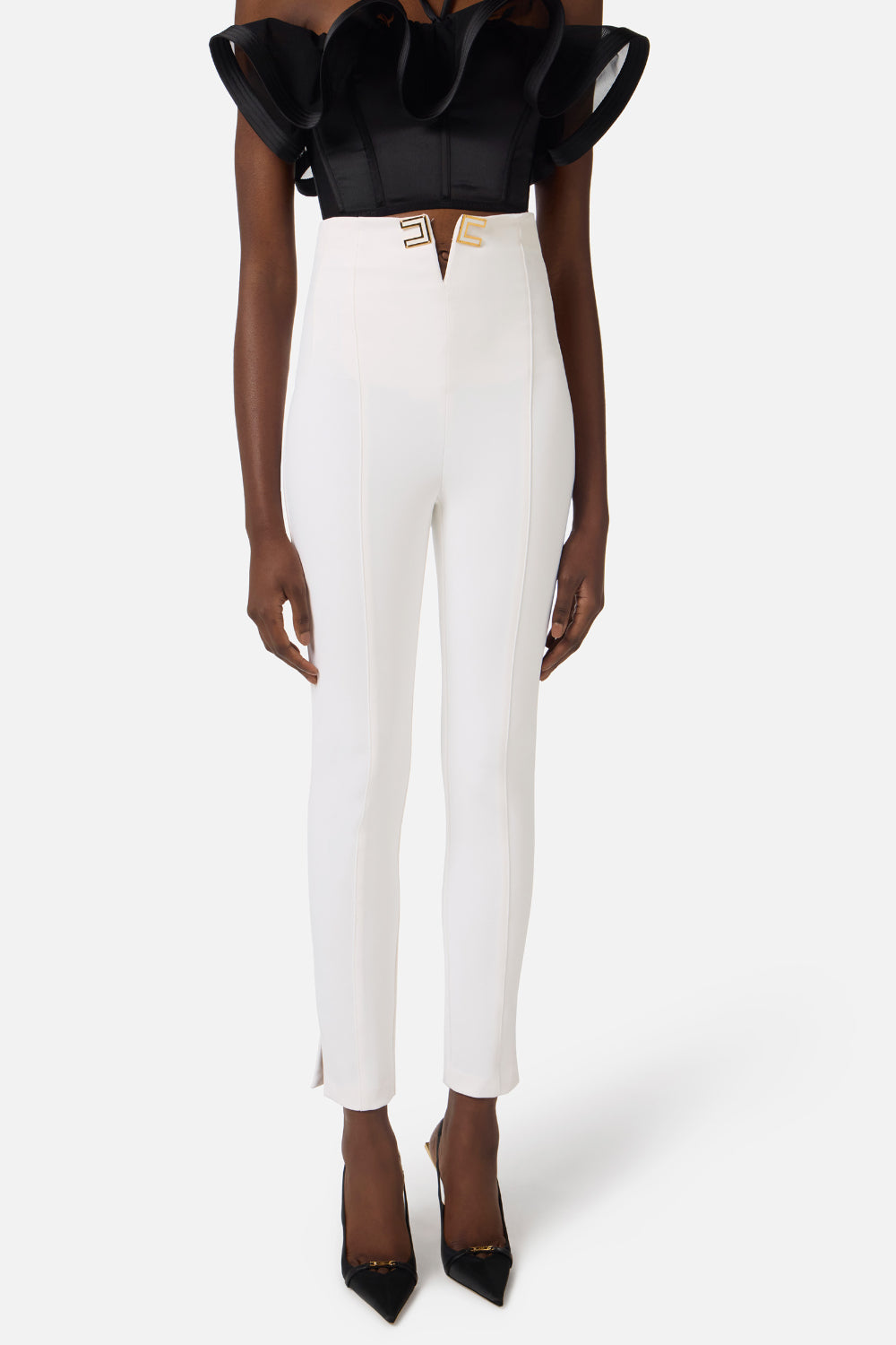 Pantaloni Elisabetta Franchi in Doppio Crêpe Stretch con Apertura a V PA163 61E2360 Elisabetta Franchi 