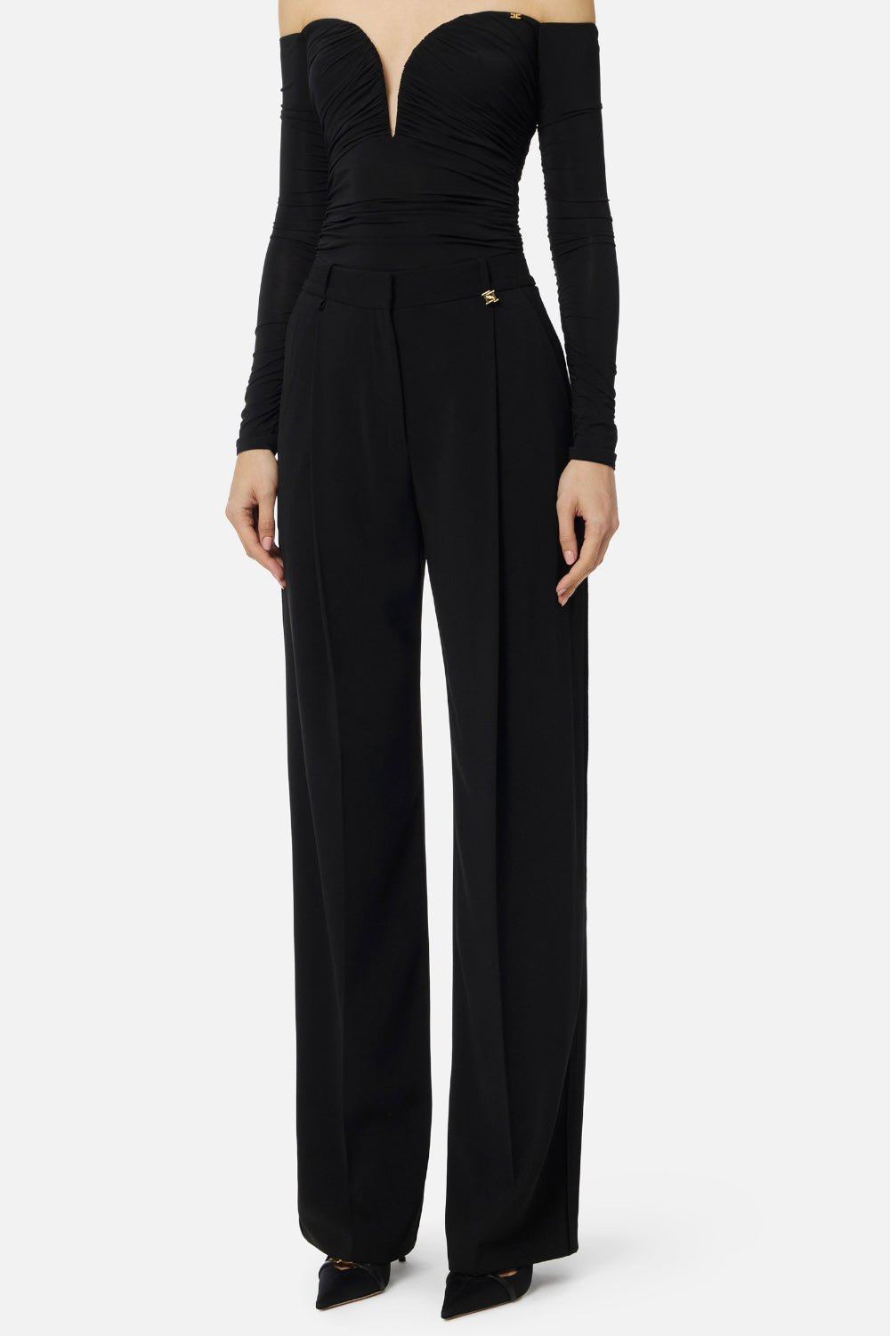 Pantaloni Elisabetta Franchi Essential in Crêpe Leggero con Charm Logo PA167 61E2110 Elisabetta Franchi 