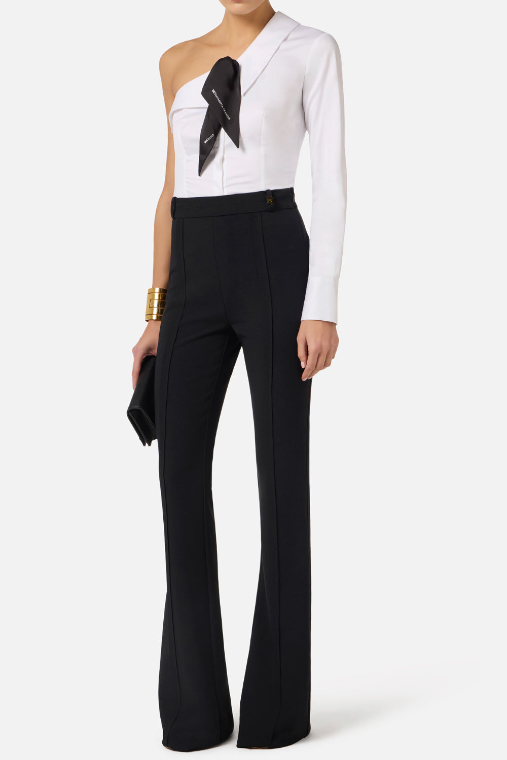 Pantaloni Elisabetta Franchi Essential in Doppio Crêpe Stretch con Charm Logo PA169 61E2110 Elisabetta Franchi 
