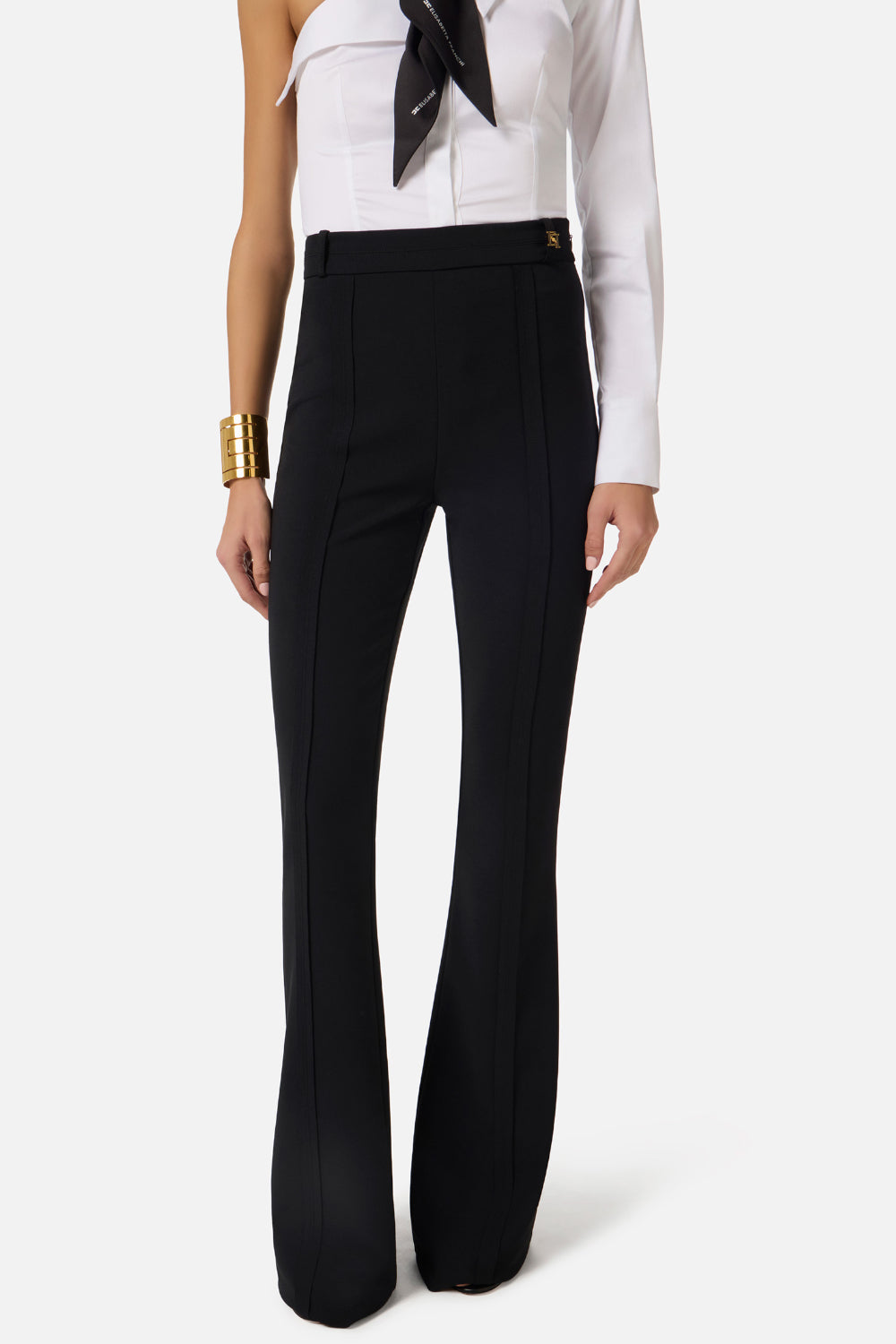 Pantaloni Elisabetta Franchi Essential in Doppio Crêpe Stretch con Charm Logo PA169 61E2110 Elisabetta Franchi 