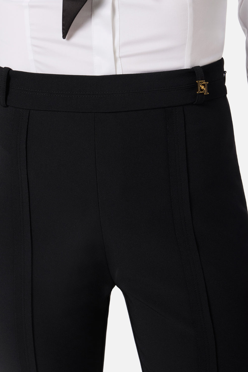 Pantaloni Elisabetta Franchi Essential in Doppio Crêpe Stretch con Charm Logo PA169 61E2110 Elisabetta Franchi 