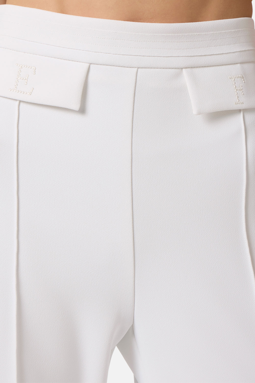 Pantaloni in Crêpe Stretch con Logo Ricamato PA171 61E2360 Elisabetta Franchi 