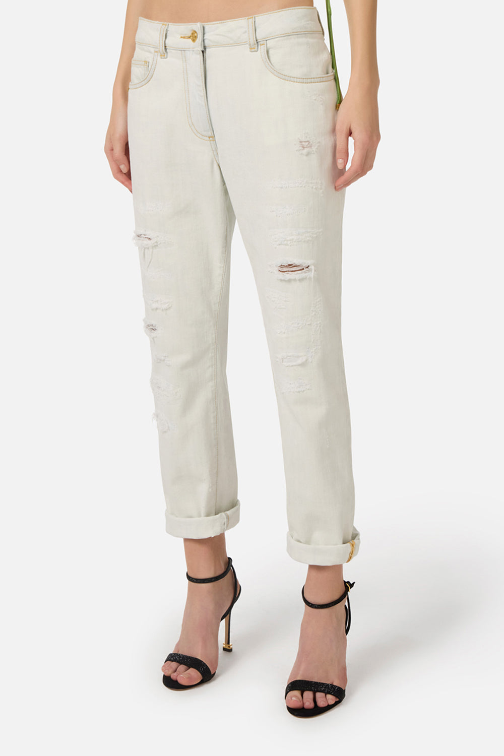 Jeans Five-Pocket con Dettagli Distressed PJ28N 61E2FB8 Elisabetta Franchi 