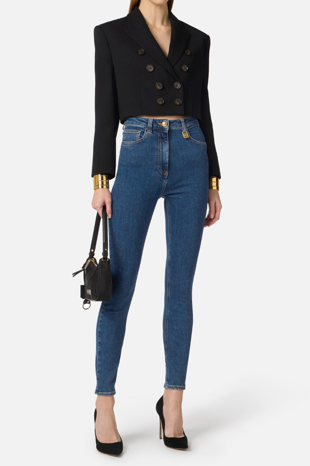 Pantaloni Elisabetta Franchi Cinque Tasche in Denim Skinny con Logo PJ30I 61E2139 Elisabetta Franchi 