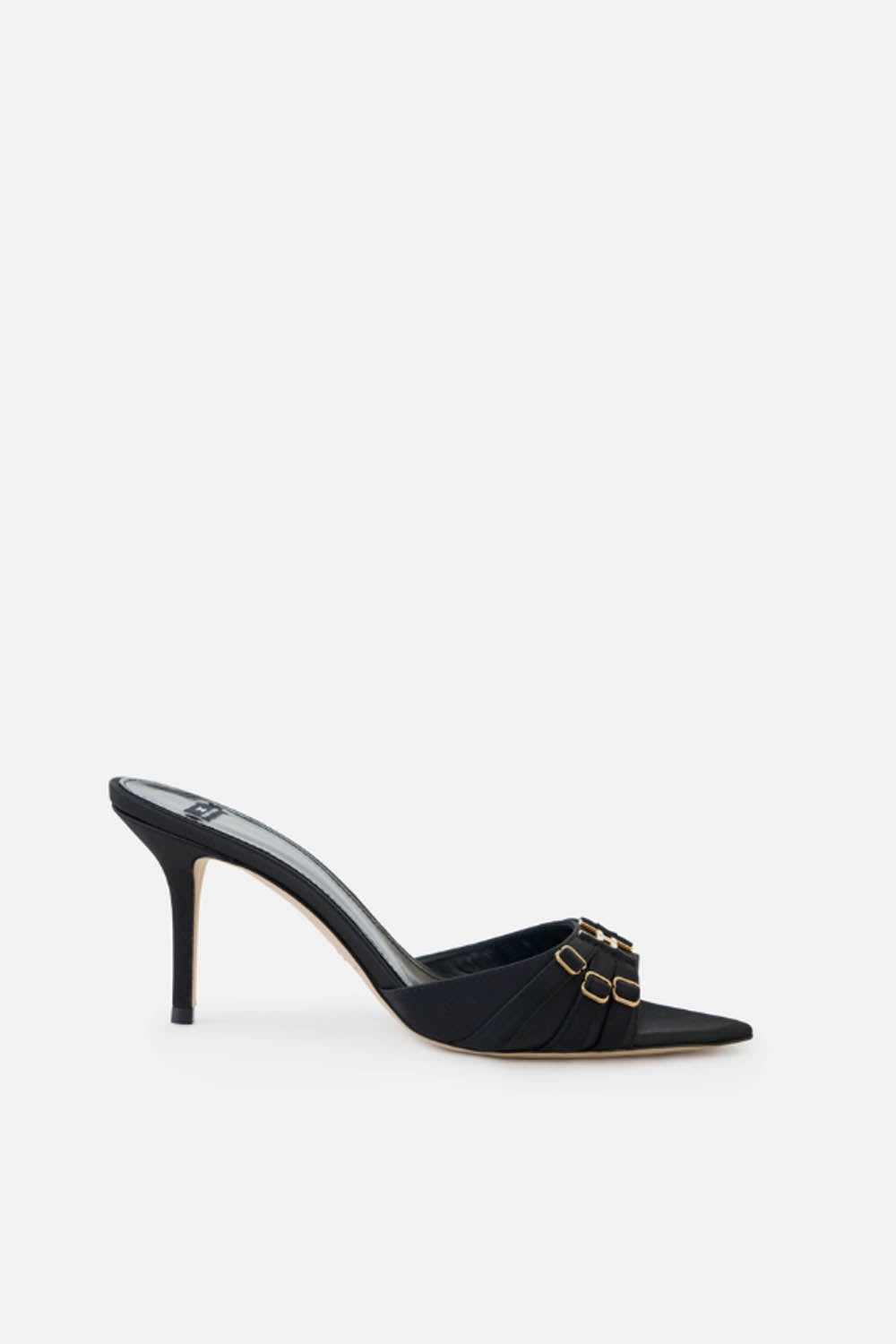 Mules in Pelle e Raso con Logo in Metallo SA76L 62E2110 Elisabetta Franchi 