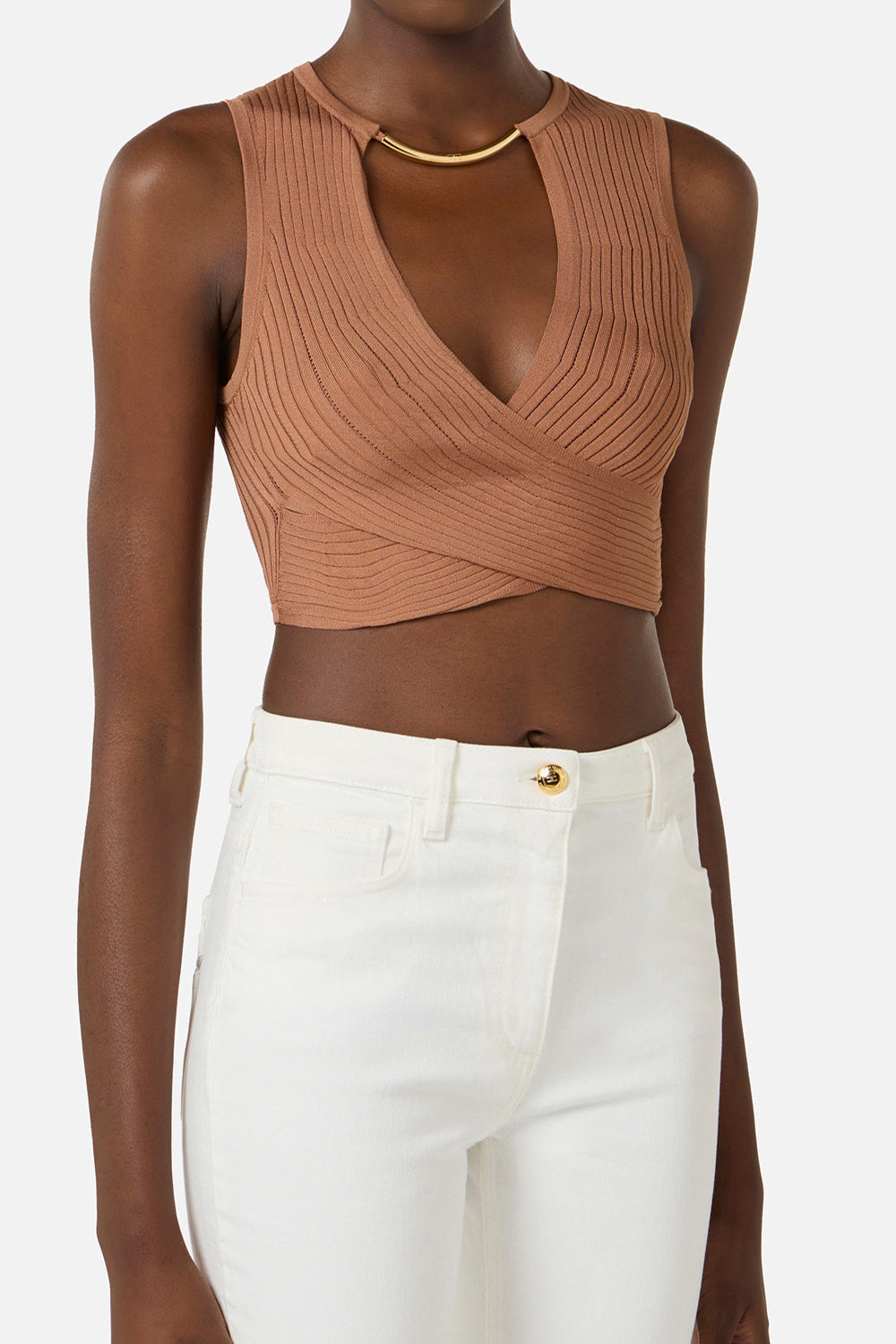 top in maglia con apertura al centro TK76S 61E3600 Elisabetta Franchi 