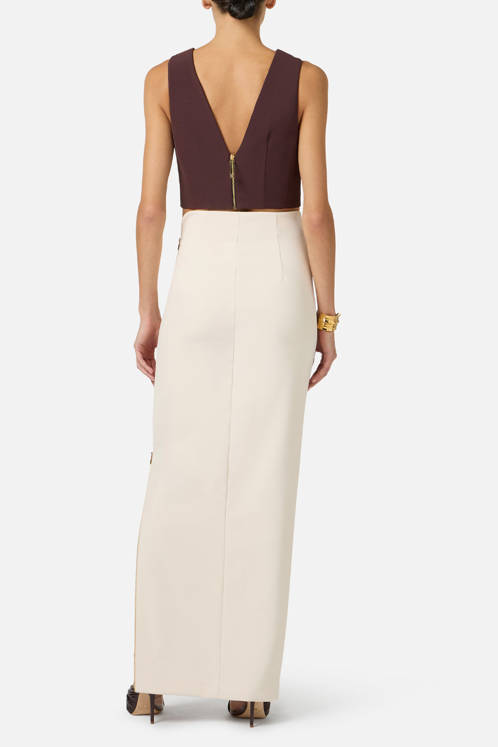 Top Elisabetta Franchi in Doppio Crêpe Stretch con Placche Gioiello Dorate<BR/> TO050 61E2644 Elisabetta Franchi 