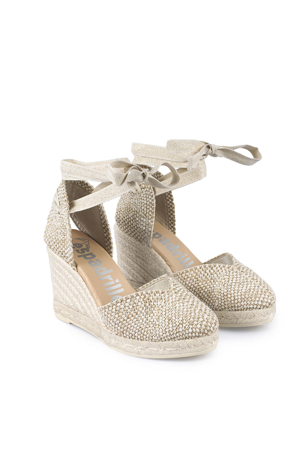 Sandalo con zeppa alta in camoscio e laccia alla schiava COF HILONAT/CRUDO/PLATINO Espadrilles 