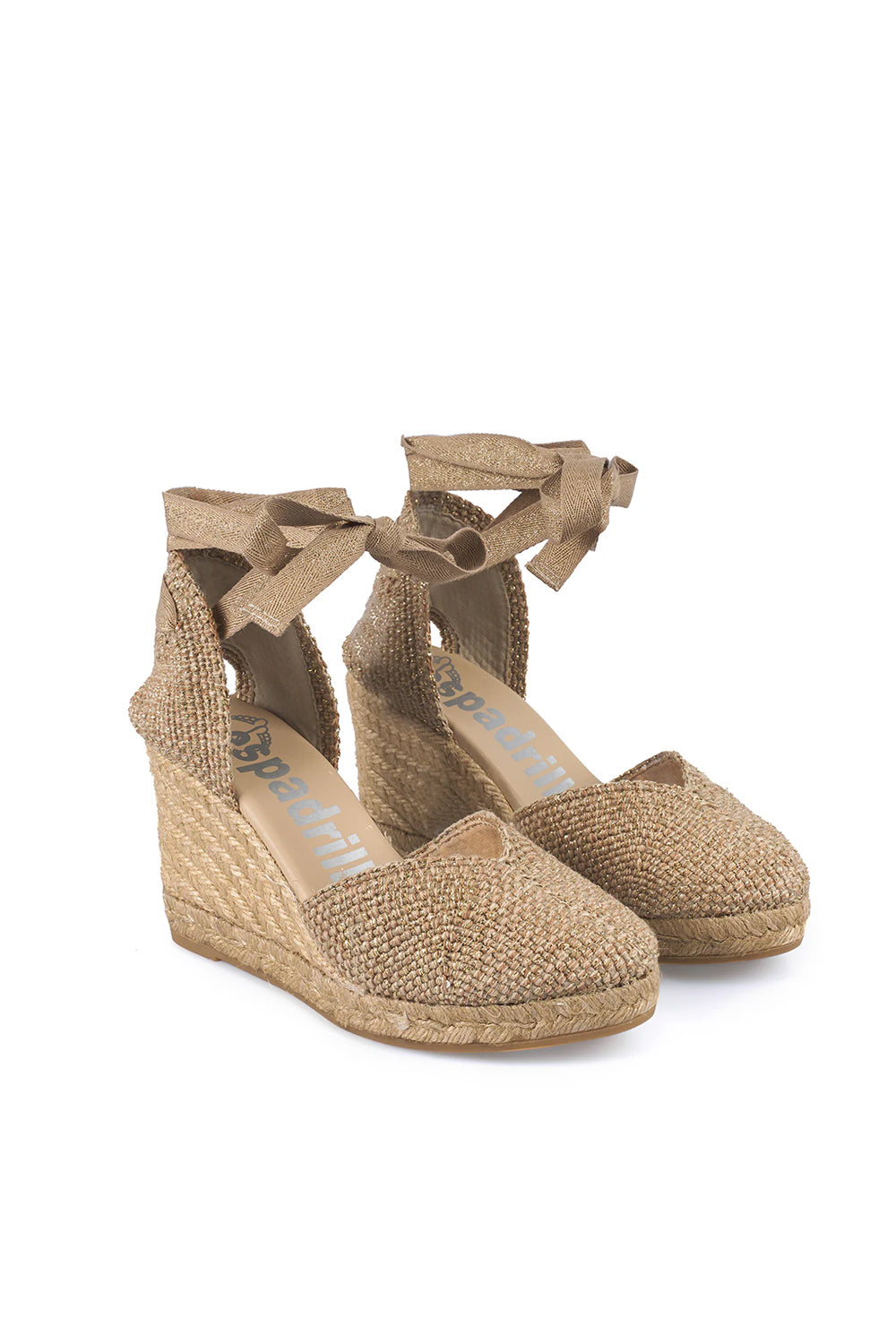 Sandalo con zeppa alta in camoscio e laccia alla schiava COF HILOPLATINO/TOSTADO Espadrilles 