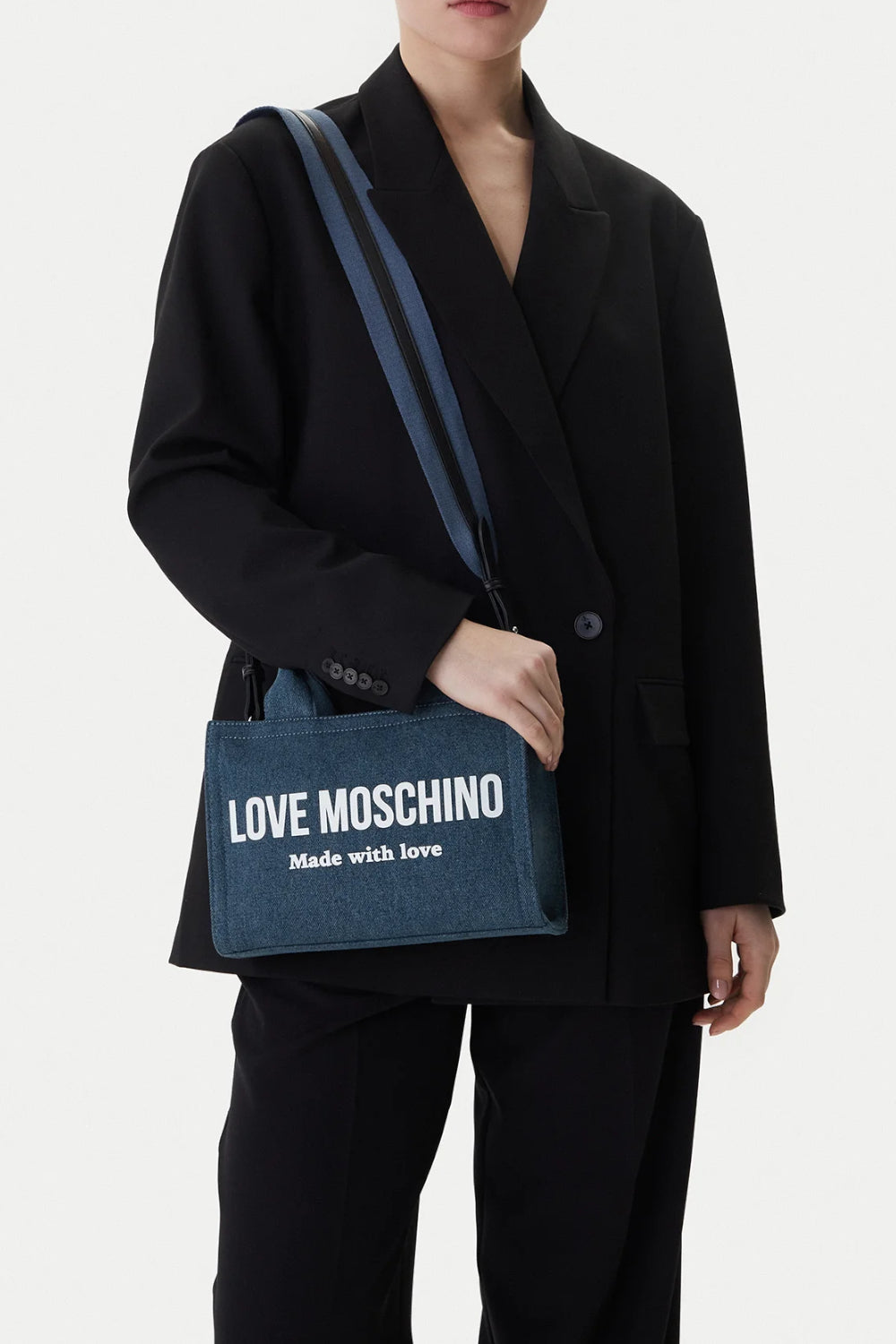 Borsa bauletto Love Moschino denim con logo e stampa Made with love JC4055PP1O LG170A Love Moschino 