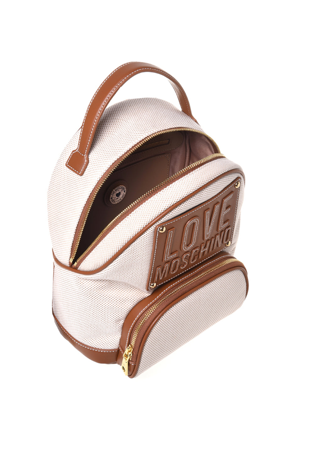 Zaino Love Moschino in canvas beige ed ecopelle cuoio con logo lettering JC4063PP1O LZ110A Love Moschino 