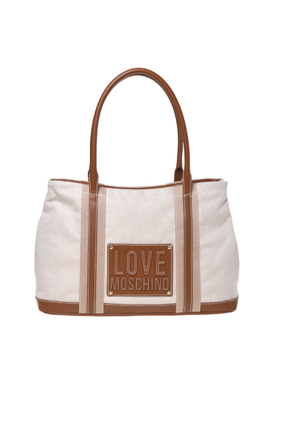 Borsa shopper Love Moschino in canvas beige ed ecopelle cuoio con logo lettering JC4064PP1O LZ110A Love Moschino 
