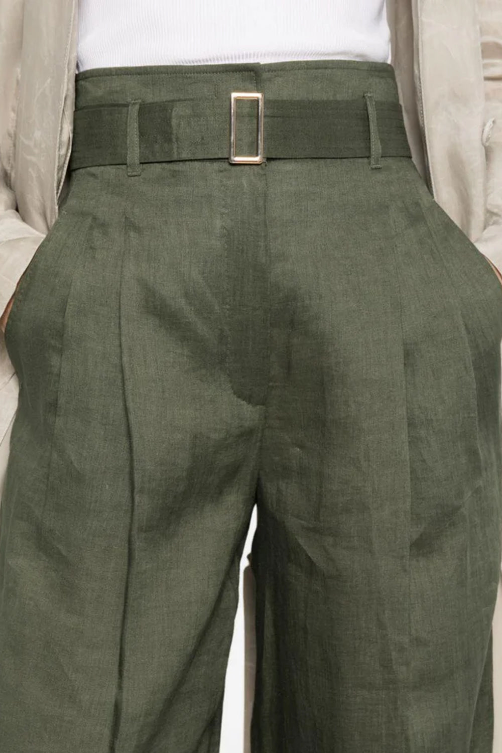 Pantalone 100% lino MSTMATERIA 037VERDE KAKI Max Mara Studio 