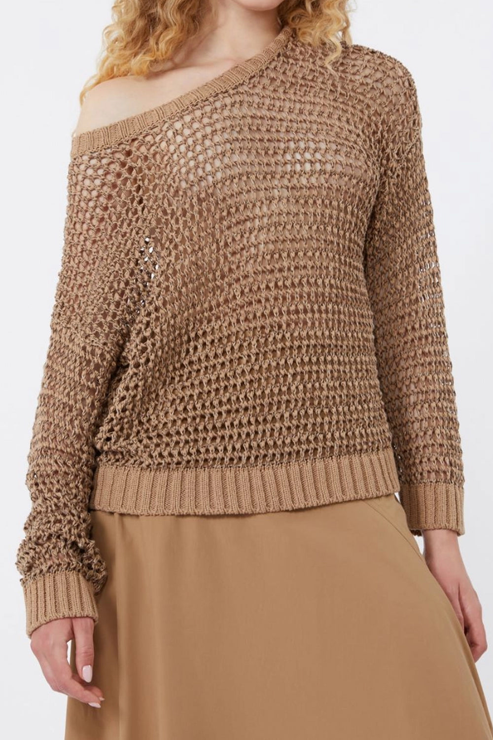 Maglia a rete in filato di lino e cotone WKDONIRICA 002CUOIO Max Mara Weekend 