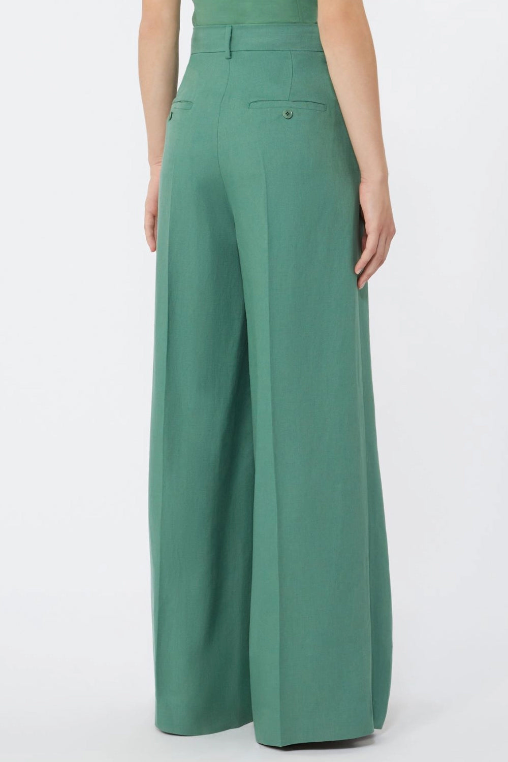 Pantalone wide leg in viscosa e lino WKDVELIERO 007VERDE Max Mara Weekend 