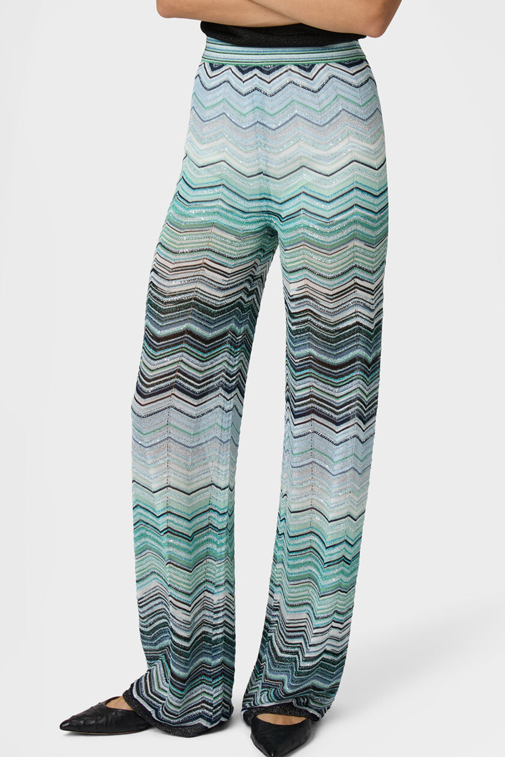 Pantaloni ampi in viscosa chevron lamé con paillettes DS26SI0C BK01H9SMSN4 Missoni 