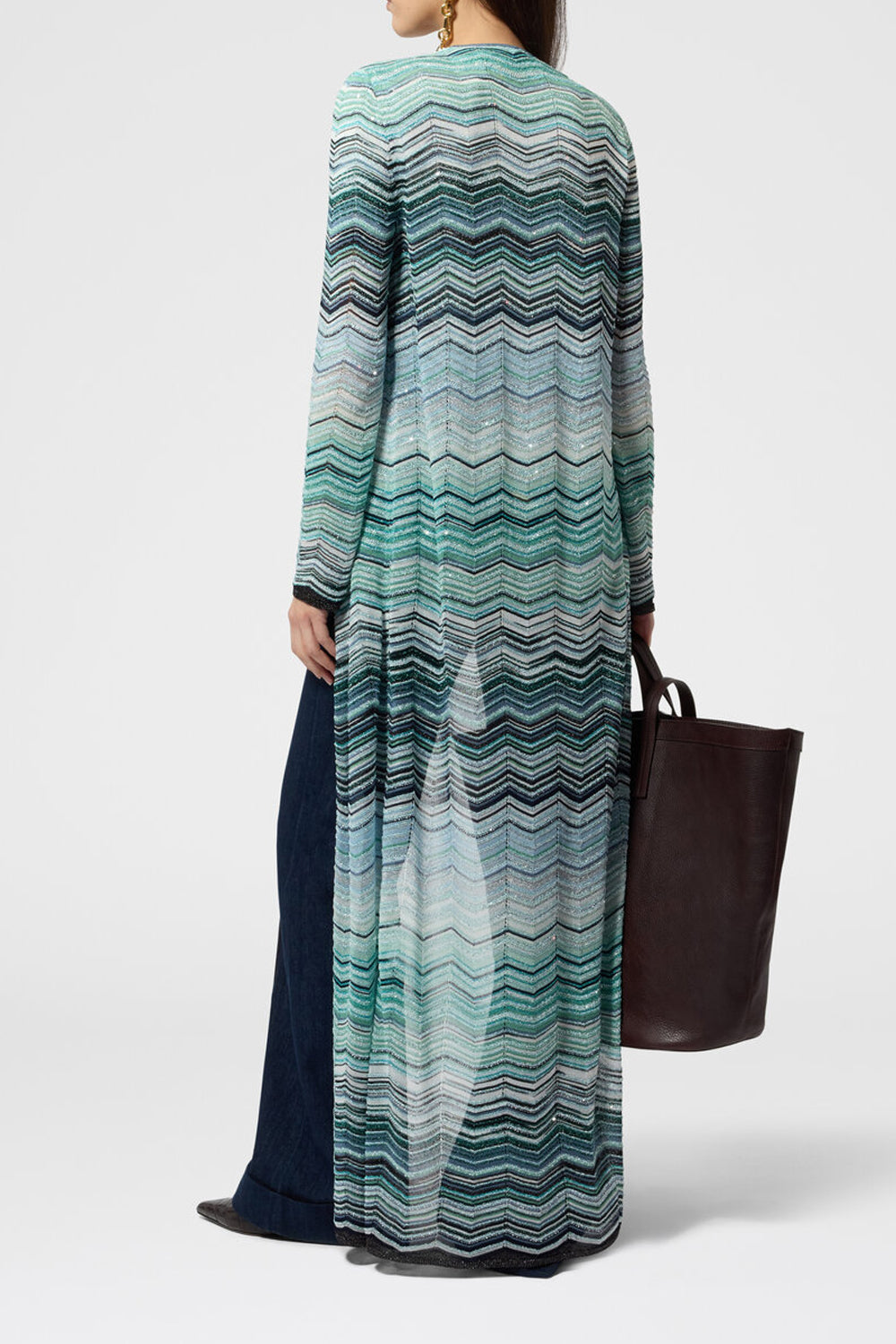 Cardigan lungo motivo chevron con paillettes DS26SM0H BK01H9SMSN4 Missoni 