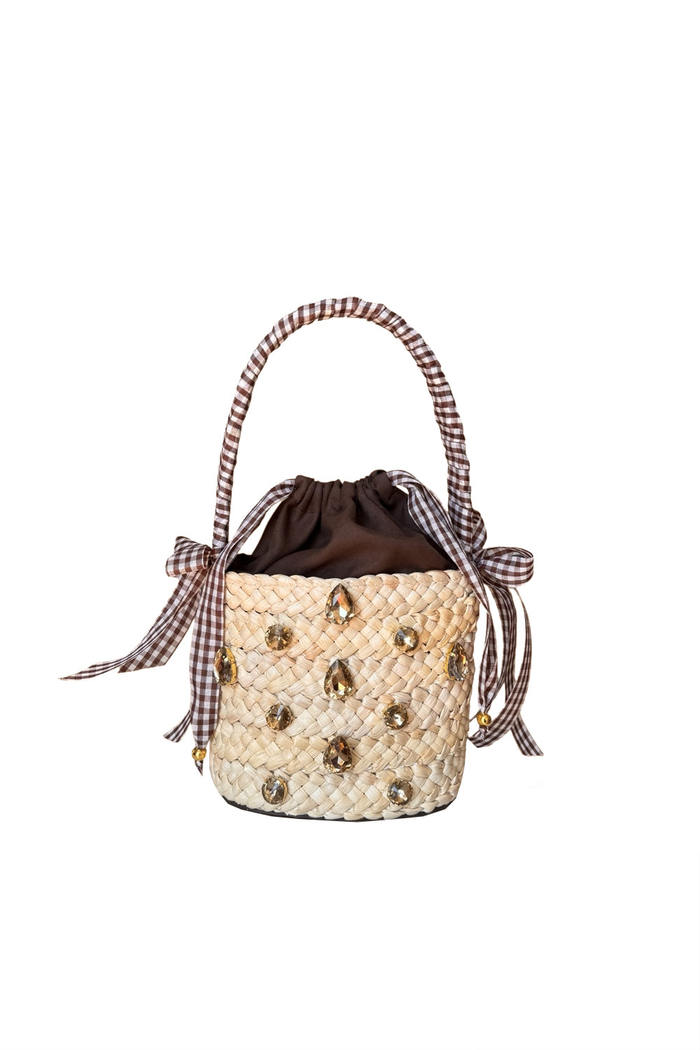 Borsa in raffia un manico con fiocchi e strass CACAO BAG UNICA Momà Luxury 