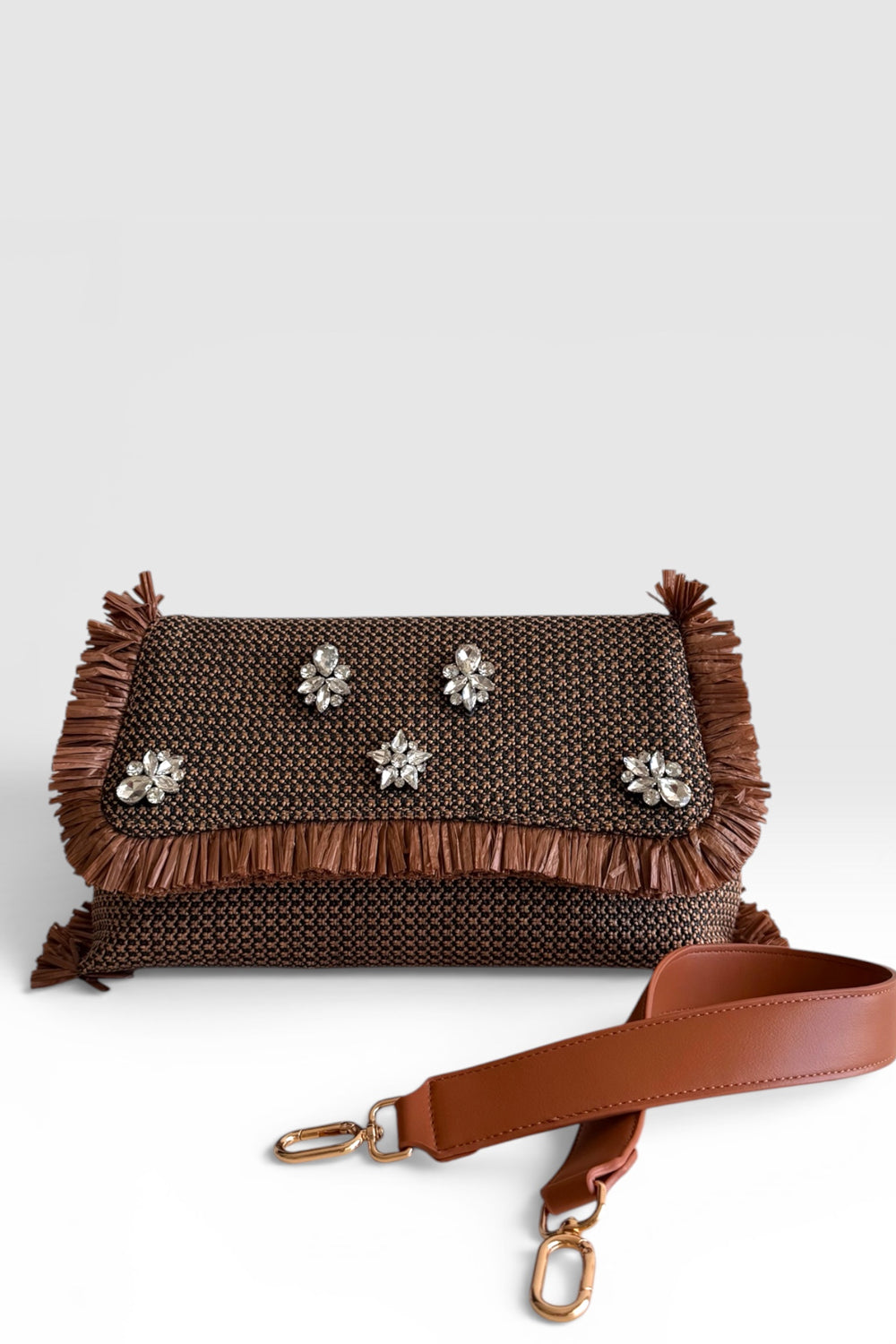 borsa in rafia chiusura con cluch e swarovski ELBA UNICA Momà Luxury 