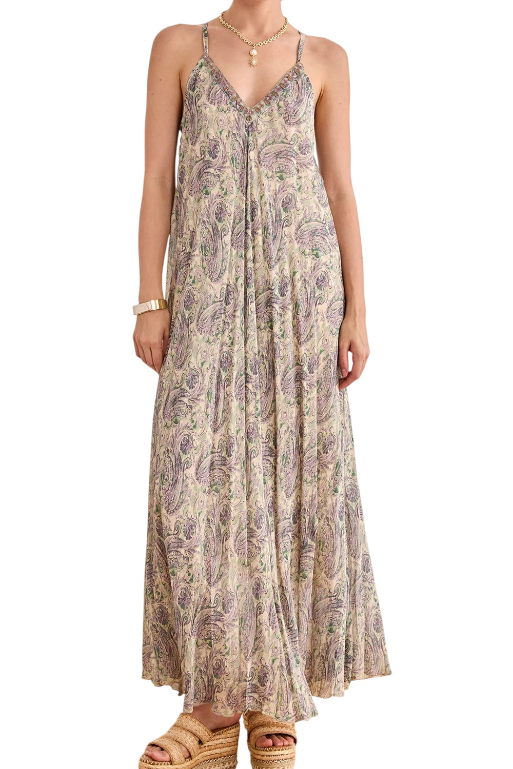 Abito Lungo Paisley Fluido in Viscosa con Scollo a V GF.KAMRAN VIOLET NKN Nekane 