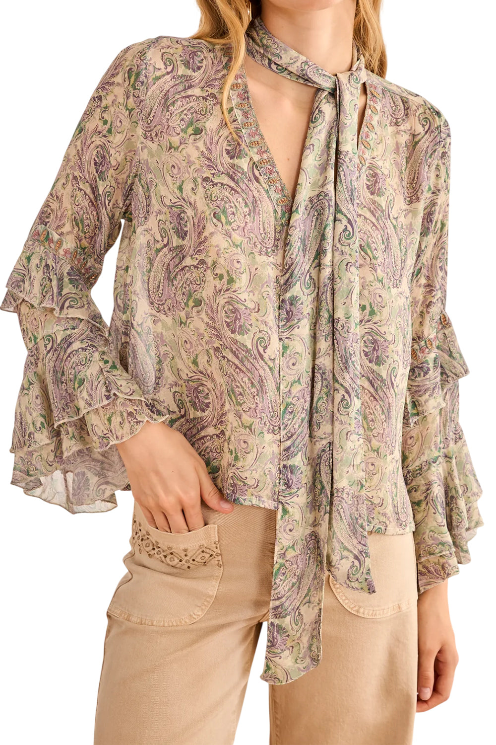 Blusa Donna Paisley con Fiocco e Volant GF.SHABNAM VIOLET NKN Nekane 