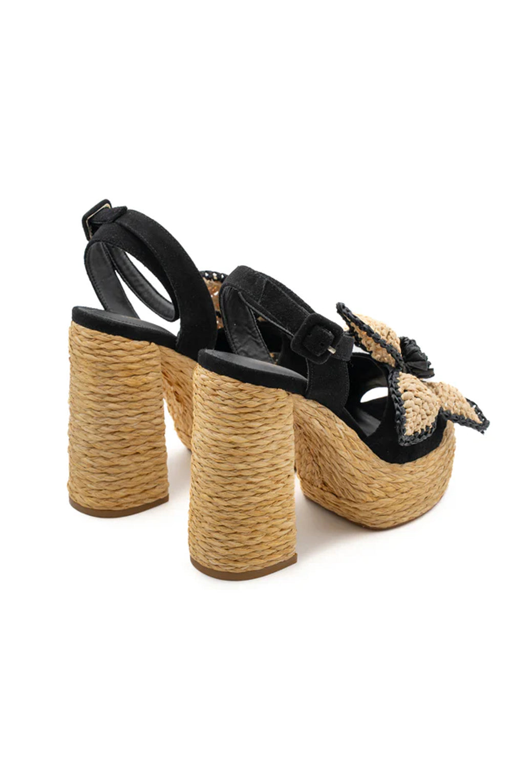 Sandalo 100% in suede con tacco rivestito e zeppa in raffia TRACY /BLACK Paloma Barcelò 