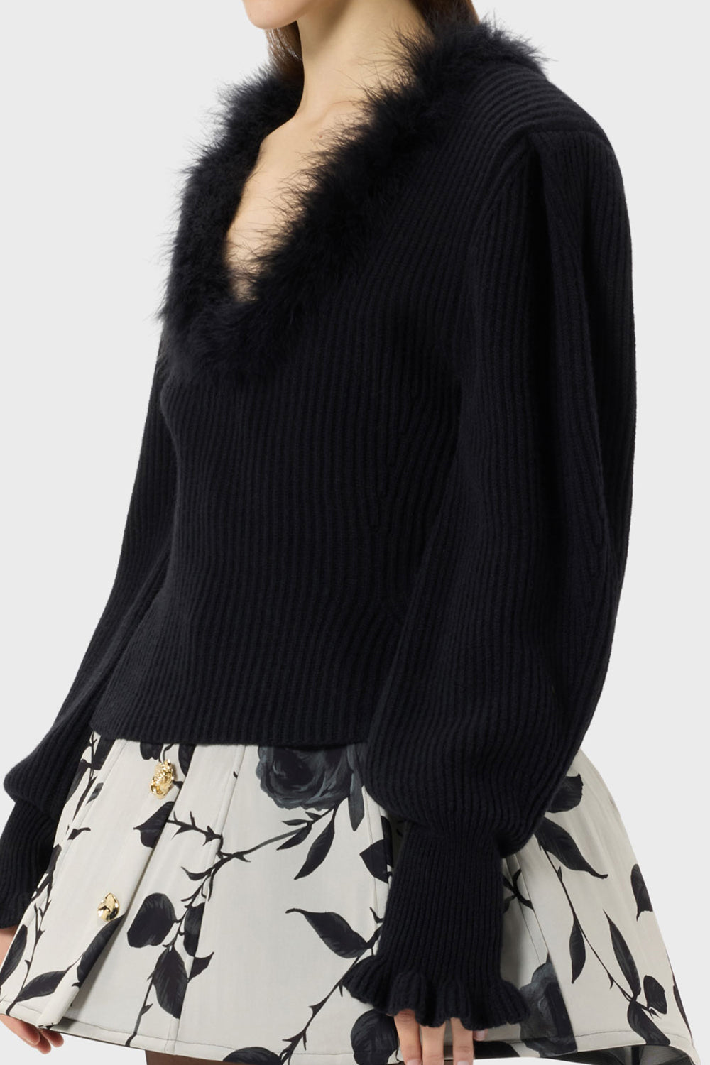 Maglia in lana con scollatura profilata in pelliccia RF6196 MAB3922222 Blumarine 