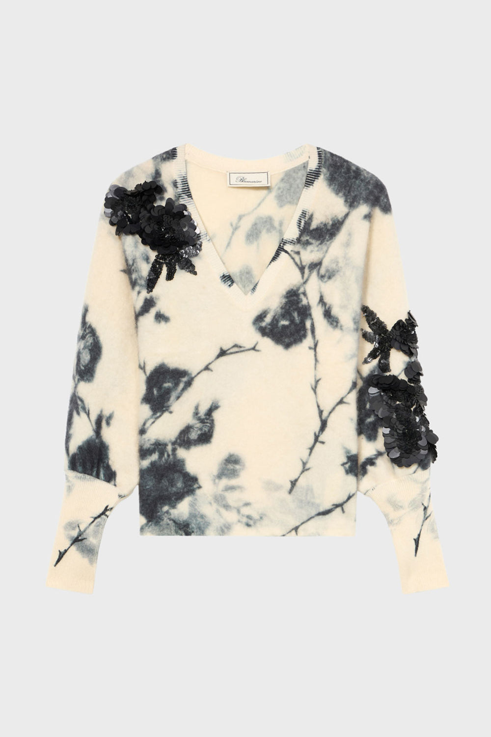 Maglia in lana e cashmere a stampa con fiori 3D RF6200 MAB38L9635 Blumarine 