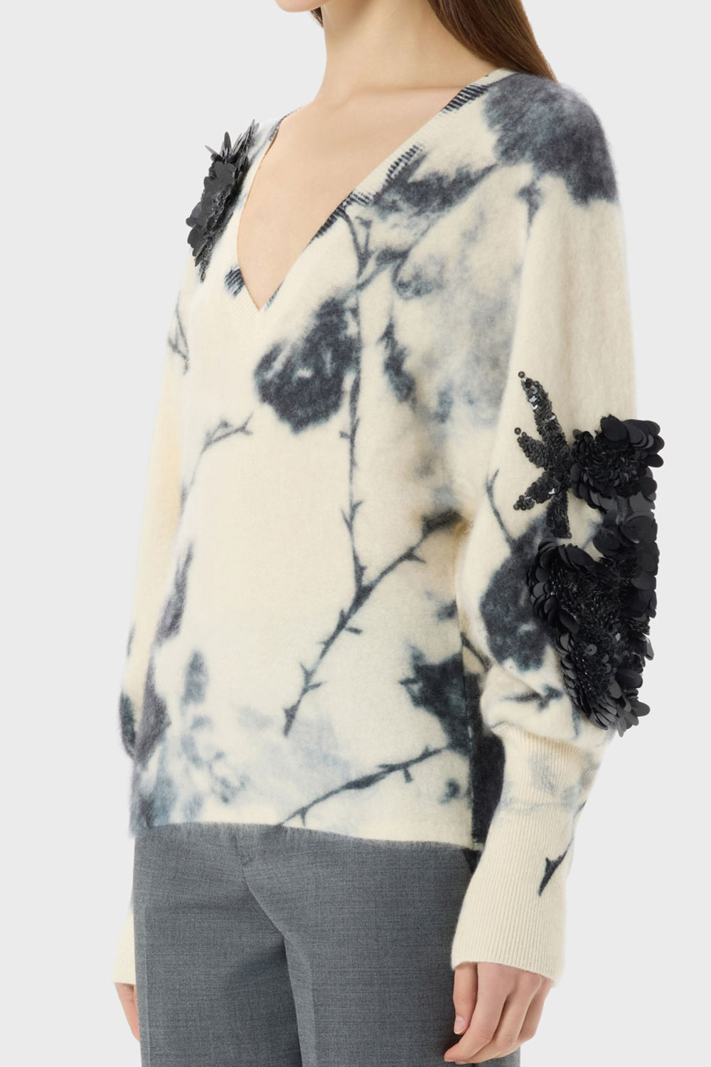 Maglia in lana e cashmere a stampa con fiori 3D RF6200 MAB38L9635 Blumarine 