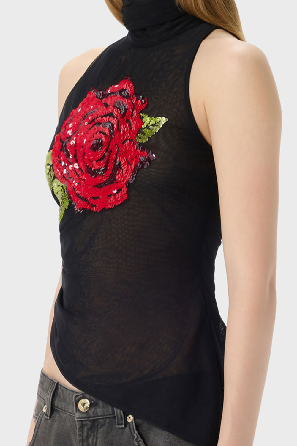 Top in tulle con ricamo in paillettes RF6225 J0001L9637 Blumarine 