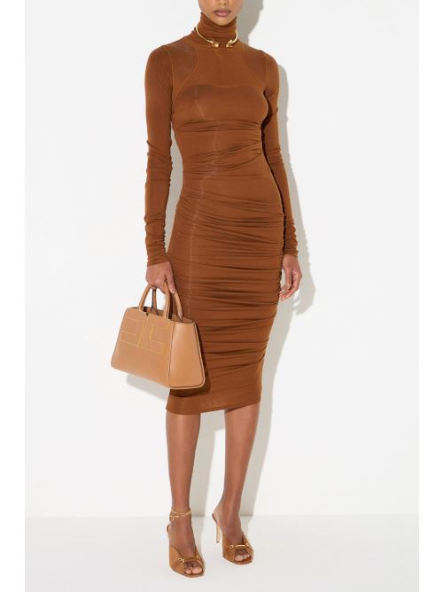 Abito midi aderente Elisabetta Franchi in jersey con drappeggi e collo alto AB02B 66E2FK3 Elisabetta Franchi 