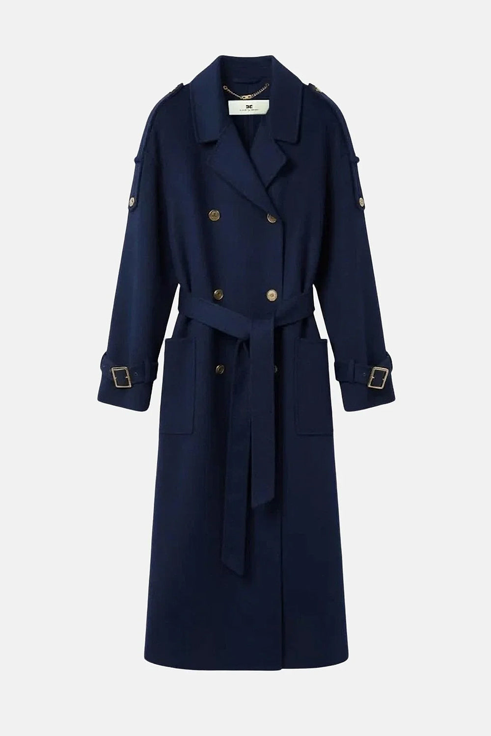 Cappotto lungo a doppio petto con cintura in vita CP02D 66E2H88 Elisabetta Franchi 