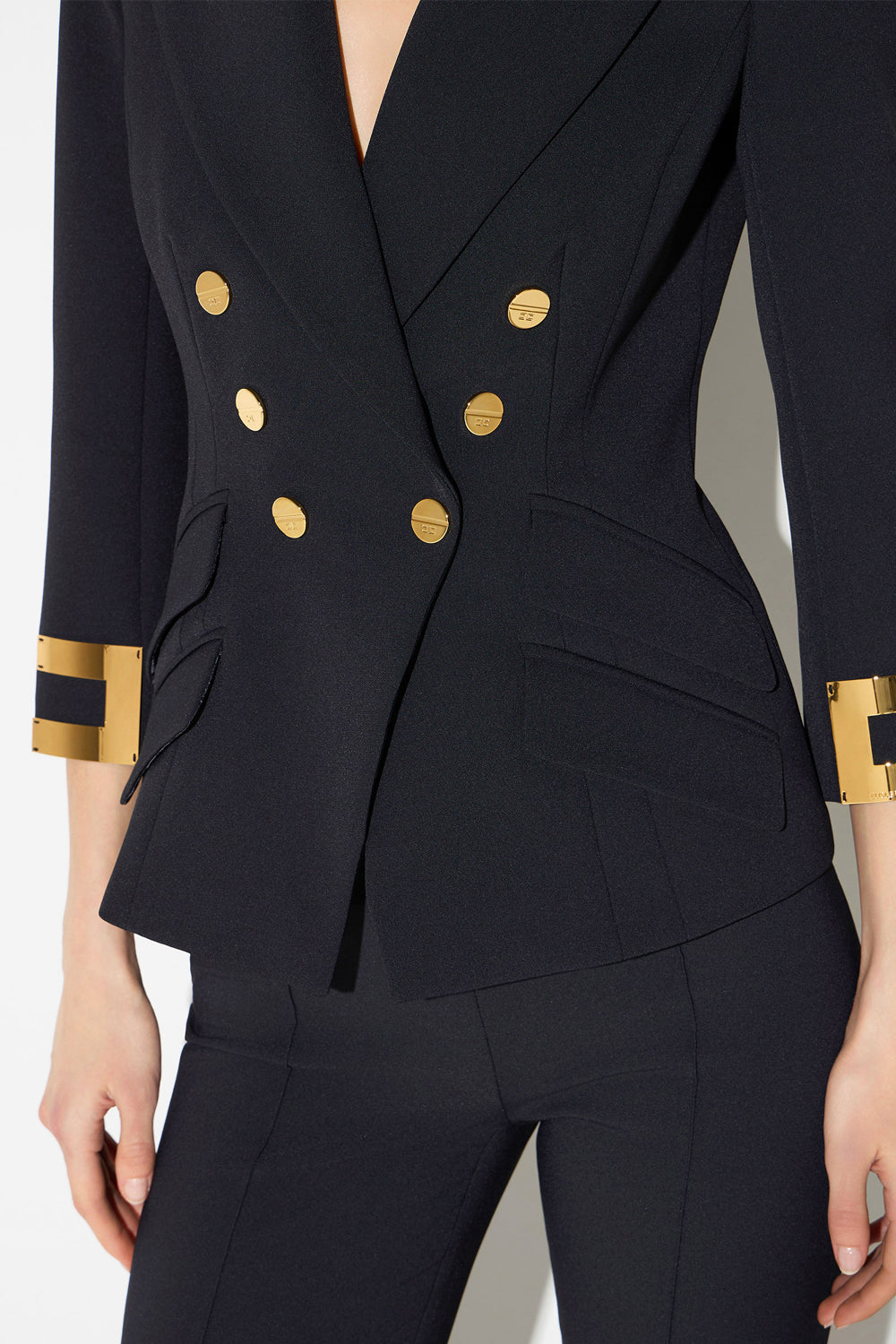 Giacca in crêpe stretch doppio strato con logo gioiello GI268 66E2110 Elisabetta Franchi 