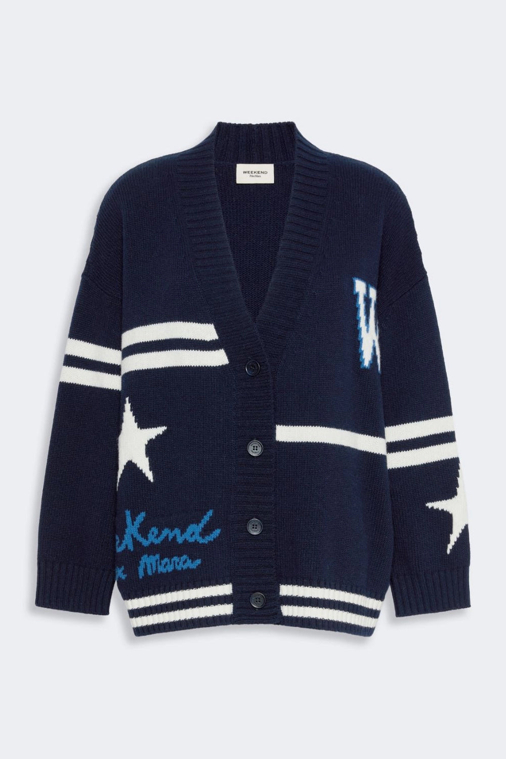 Cardigan in lana jacquard WKDBELGIO 005BLU MARINO Max Mara Weekend 