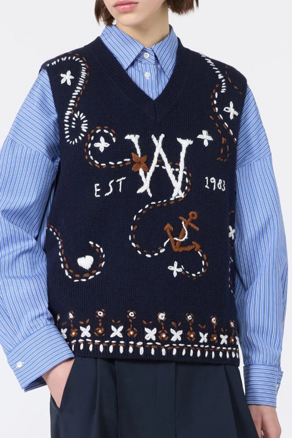 Gilet in filato di lana con ricami WKDCACAO 002BLU MARINO Max Mara Weekend 