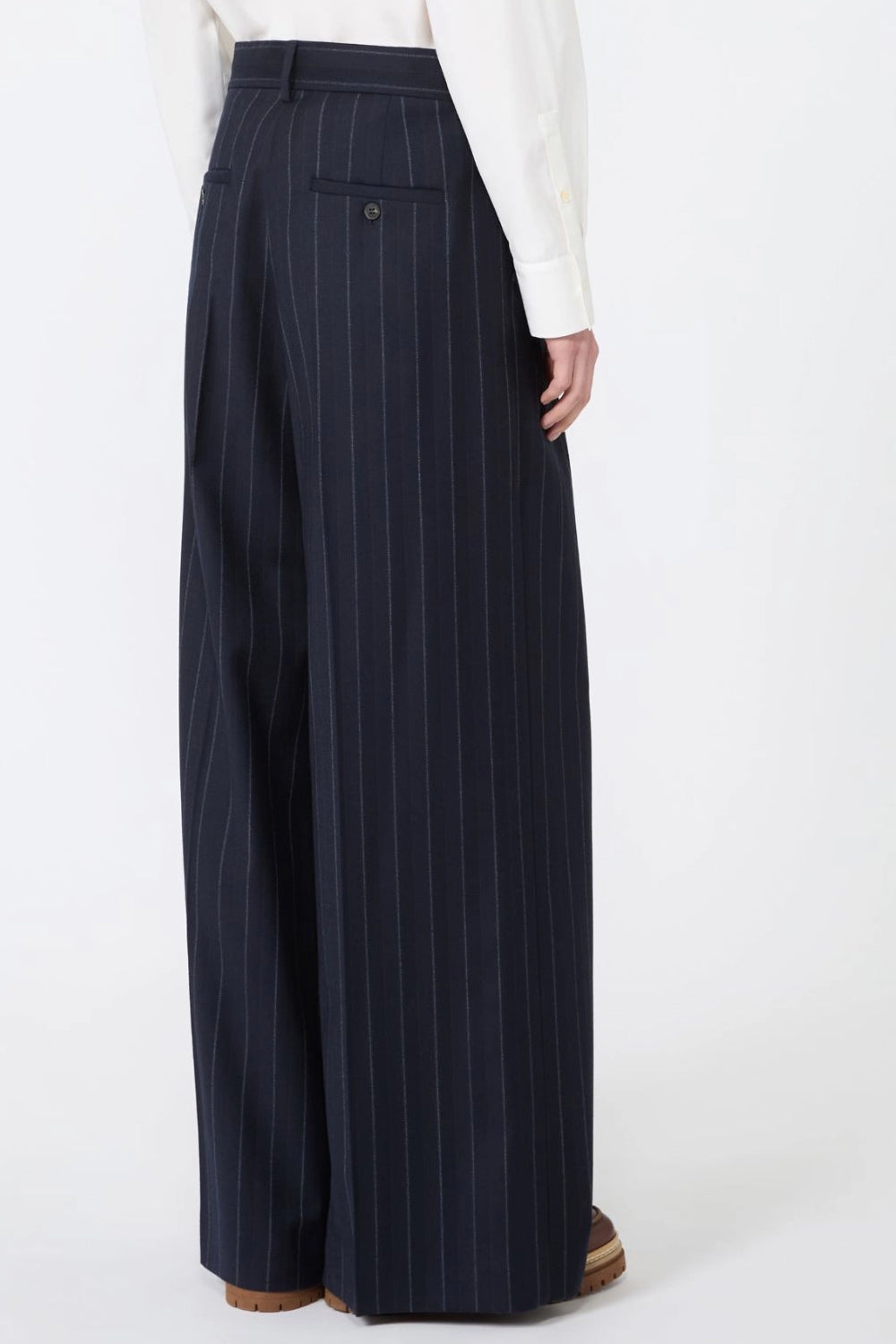Pantalone in flanella gessata di lana WKDNEBBIE 001BLU Max Mara Weekend 