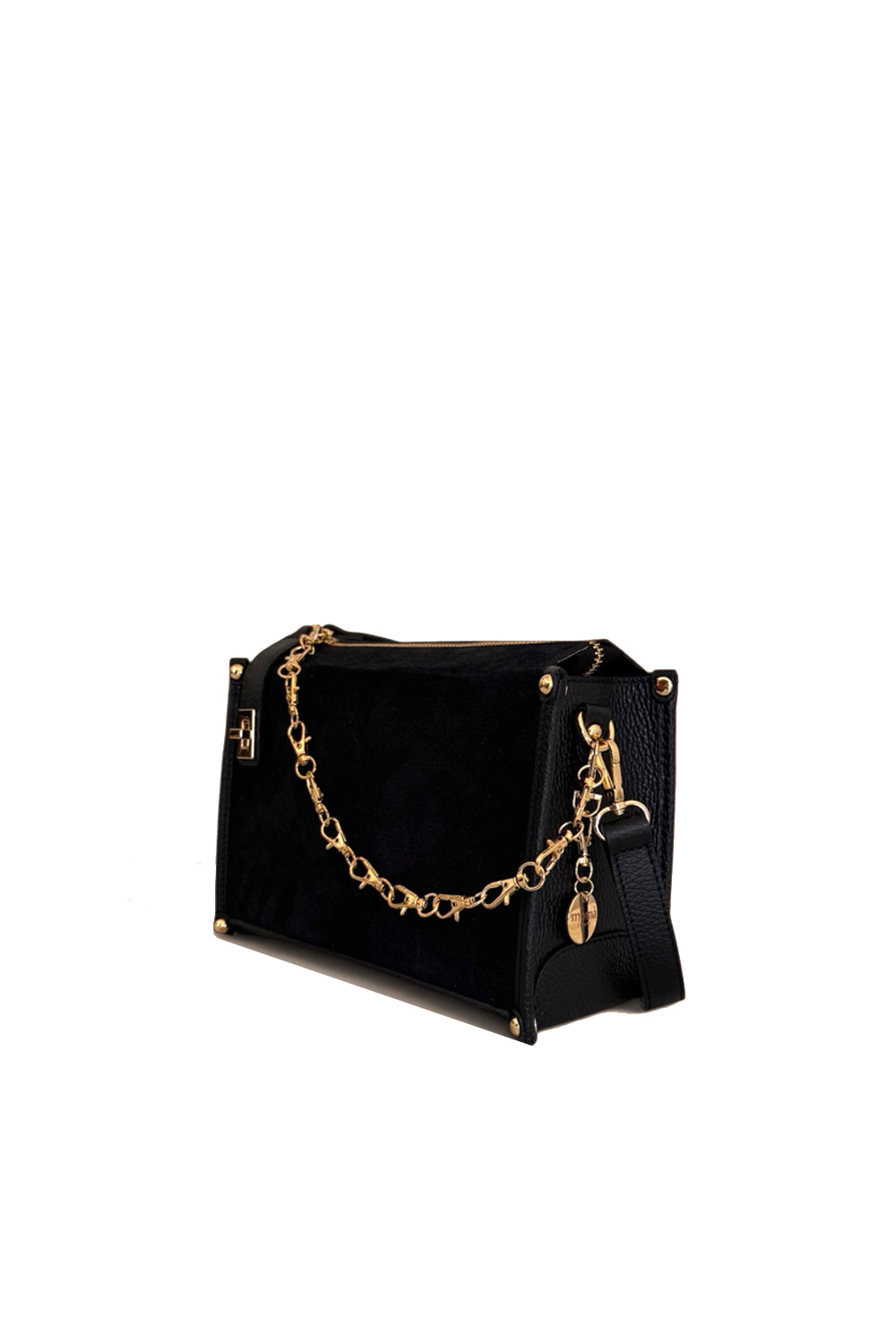 borsa a tracolla in pelle e camoscio IVY NERO Momà Luxury 