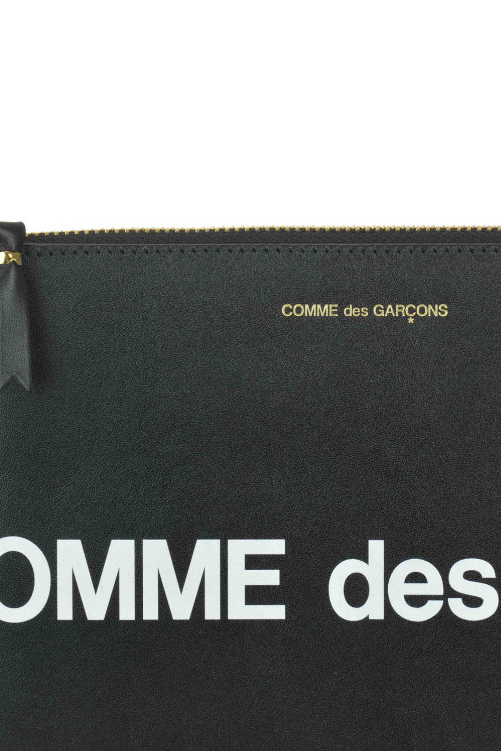 Pochette Comme des Garçons in Pelle Nera  Logo Stampato con Zip Oro SA5100HL1 NERO Comme Des Garçons 