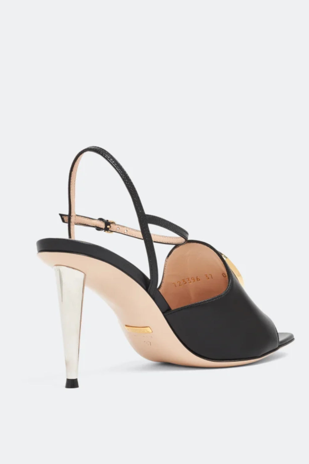 Sandali Gucci Blondie in Pelle Nera  Tacco a Spillo Effetto Specchio 723396 C9D001000 Gucci 